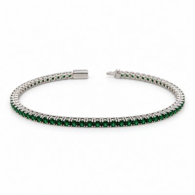 Bracciale tennis M'Ami BT20/17-V in argento 925 rodiato con zirconi verdi da 2 mm, lunghezza 17 cm